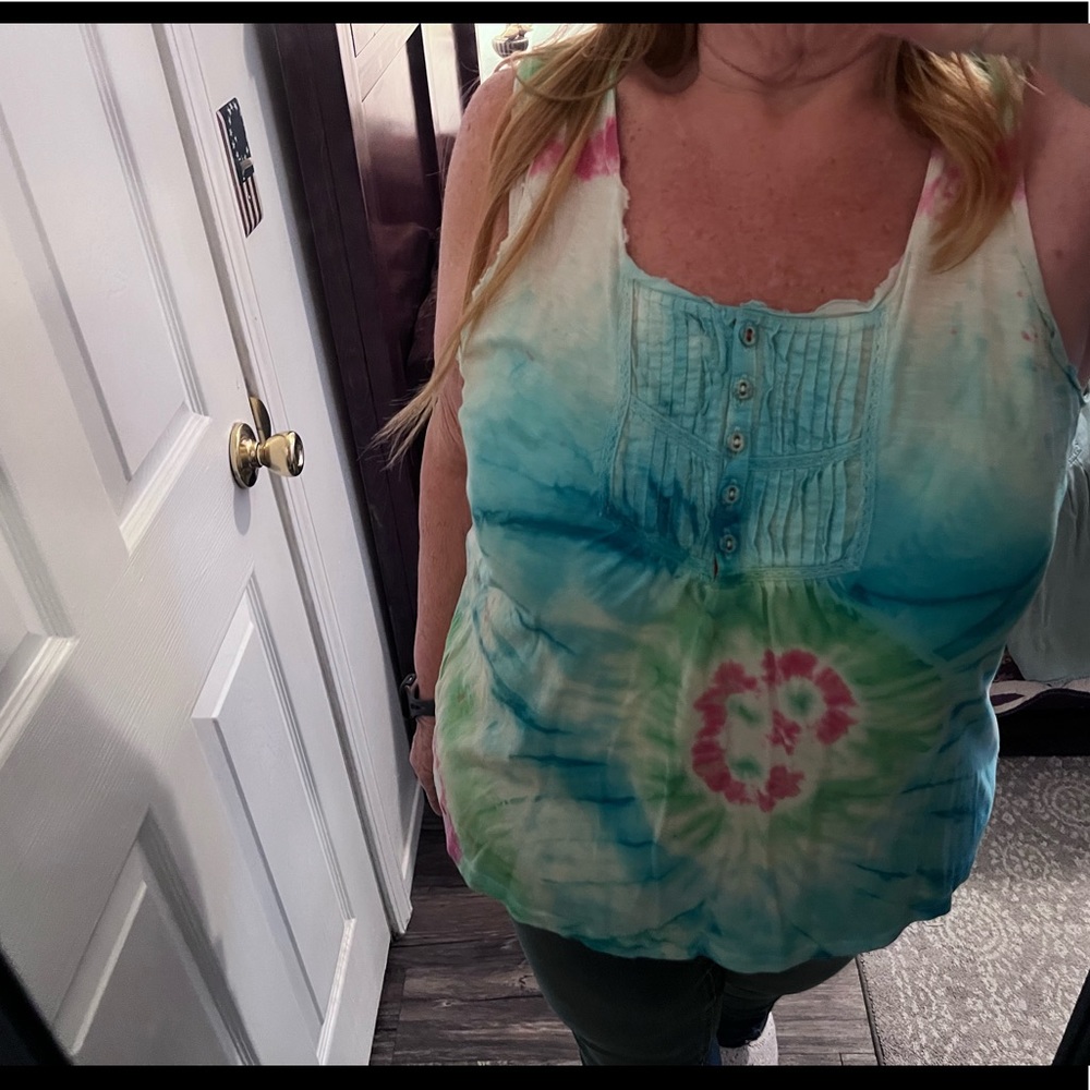 Tommy Hilfiger tie dyed blue, green, pink and white tank